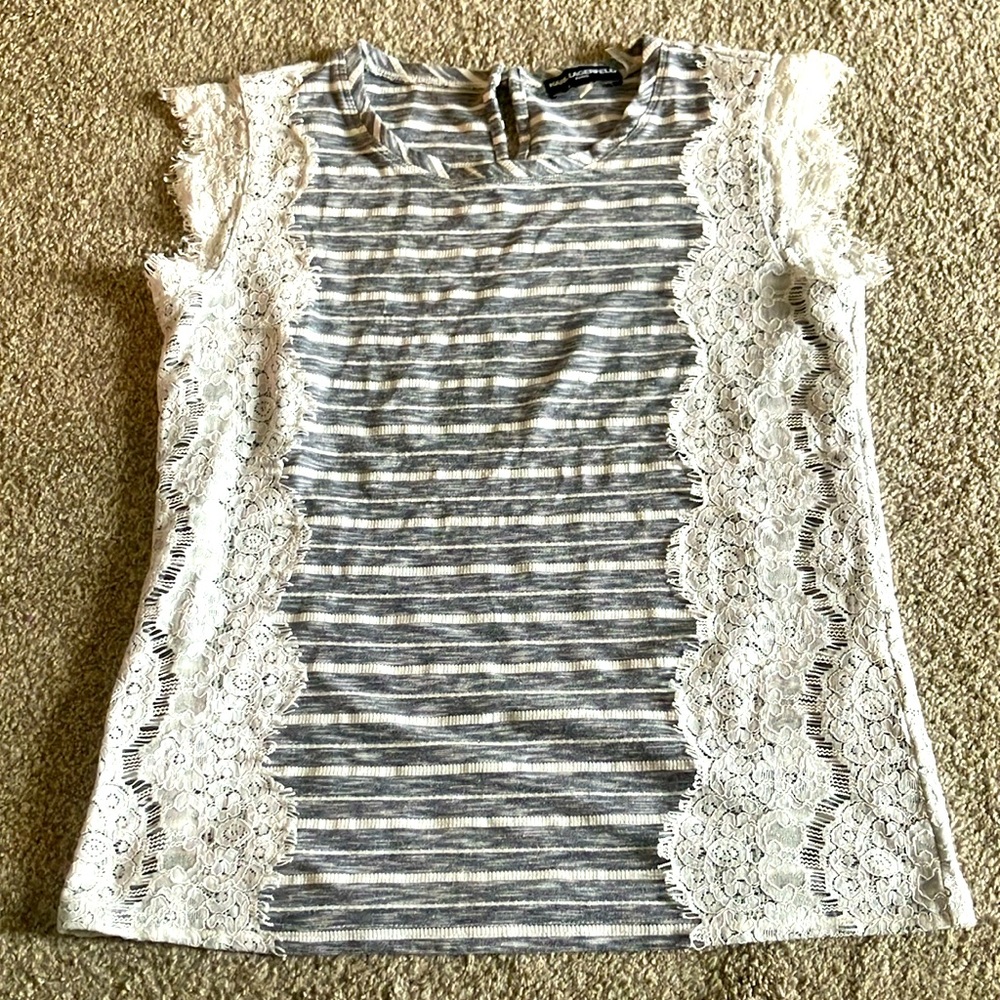 KARL LAGERFELD PARIS STRIPES SLEEVELESS BLOUSE WITH LACE SIZE S